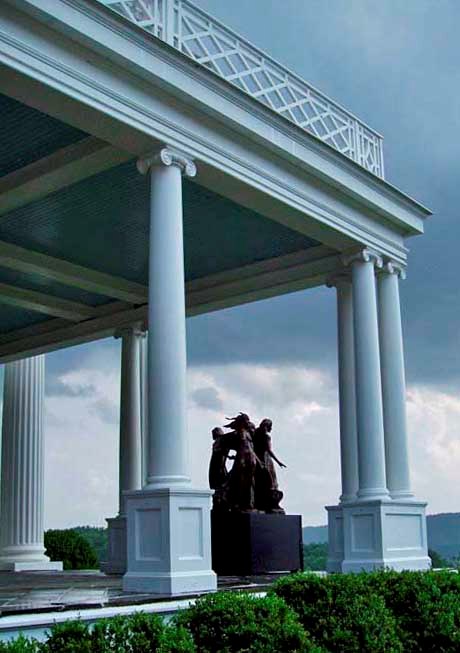 Chadsworth's Authentic Replication Wood Column Line -  Plain, Round, Tapered Columns with Roman Ionic Capitals &  Ionic (Attic) Base Moldings on pedestals.  18" x 12'-09". 